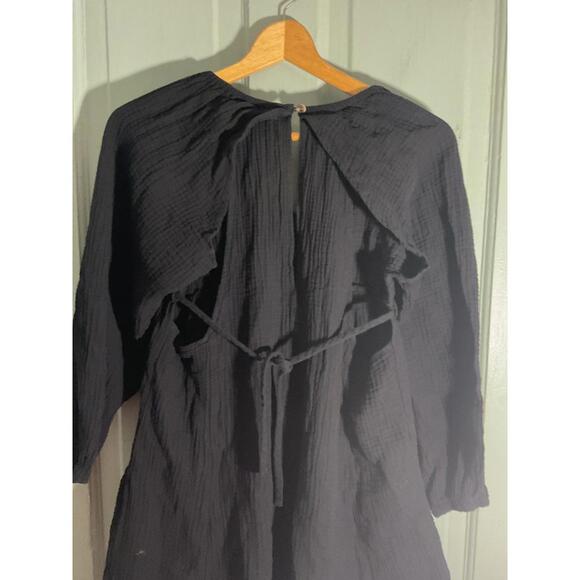 Black Gauze Open Back Long Sleeve Tunic  with Pockets Medium - Picture 11 of 11